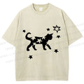 Unisex Star Black Cat Printed Washed Tee