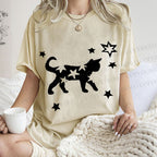 Unisex Star Black Cat Printed Washed Tee