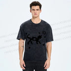 Unisex Star Black Cat Printed Washed Tee