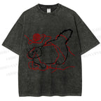 Unisex Funny Cat Knit Ball Printed Washed Tee