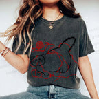 Unisex Funny Cat Knit Ball Printed Washed Tee