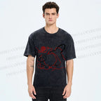 Unisex Funny Cat Knit Ball Printed Washed Tee