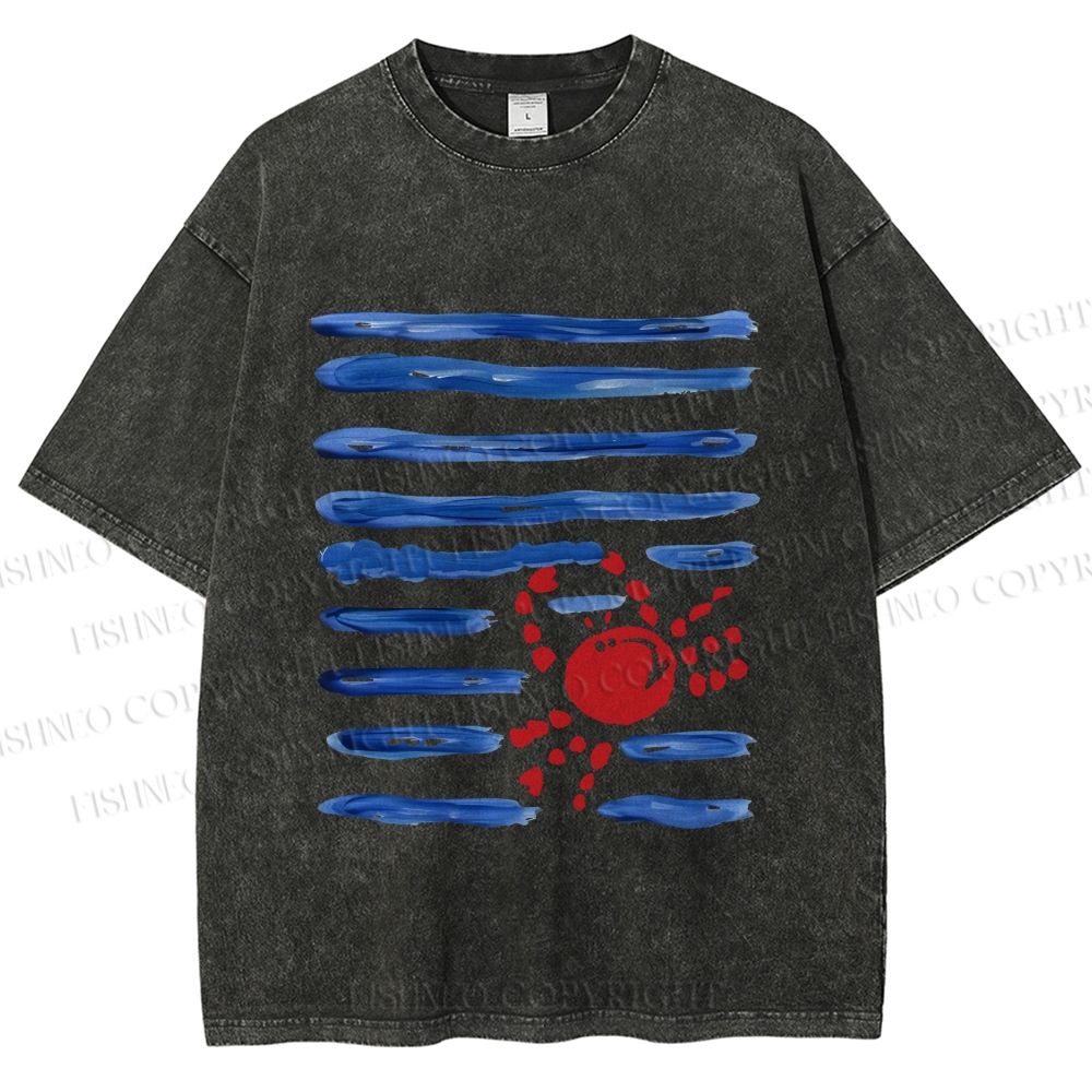 Unisex Crab Sea Printed Washed Tee