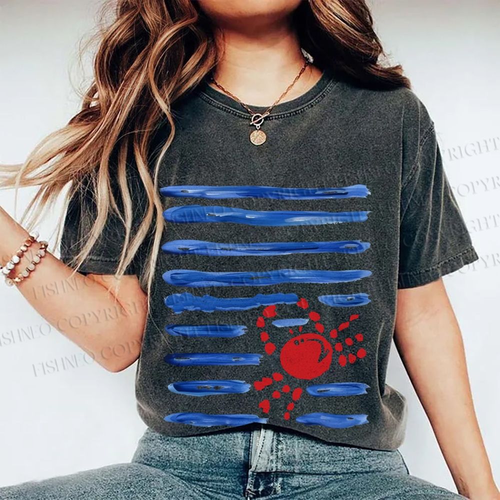 Unisex Crab Sea Printed Washed Tee