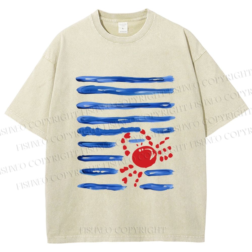Unisex Crab Sea Printed Washed Tee