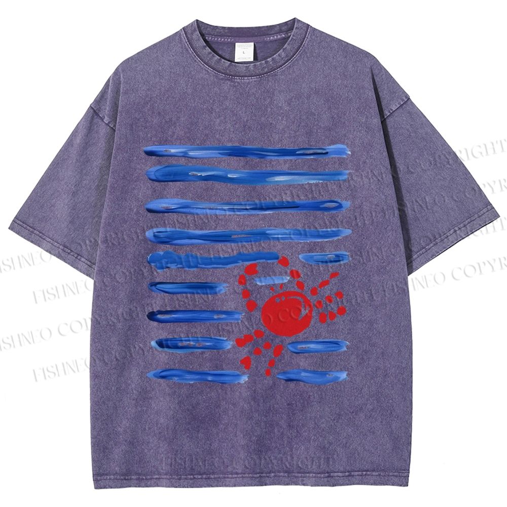 Unisex Crab Sea Printed Washed Tee