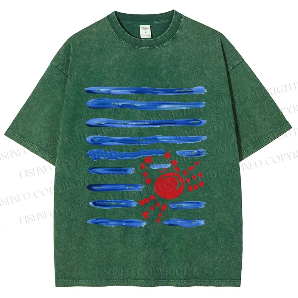 Unisex Crab Sea Printed Washed Tee