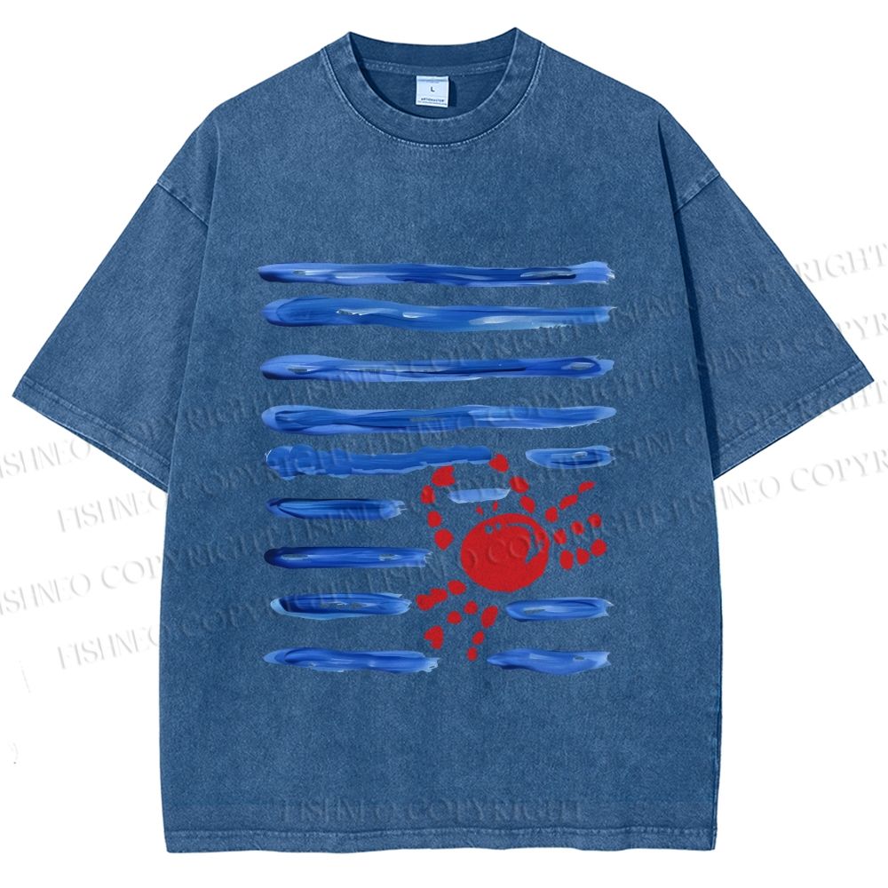 Unisex Crab Sea Printed Washed Tee