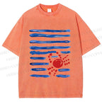Unisex Crab Sea Printed Washed Tee