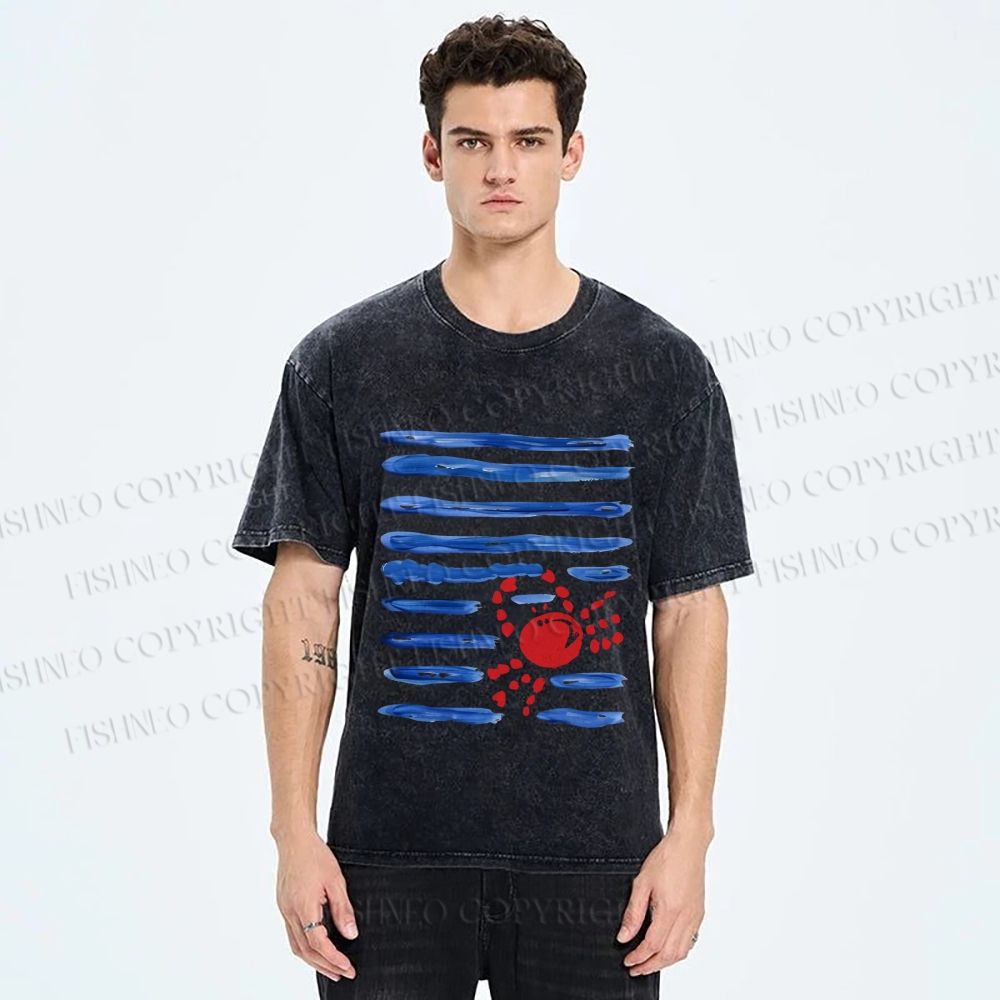 Unisex Crab Sea Printed Washed Tee