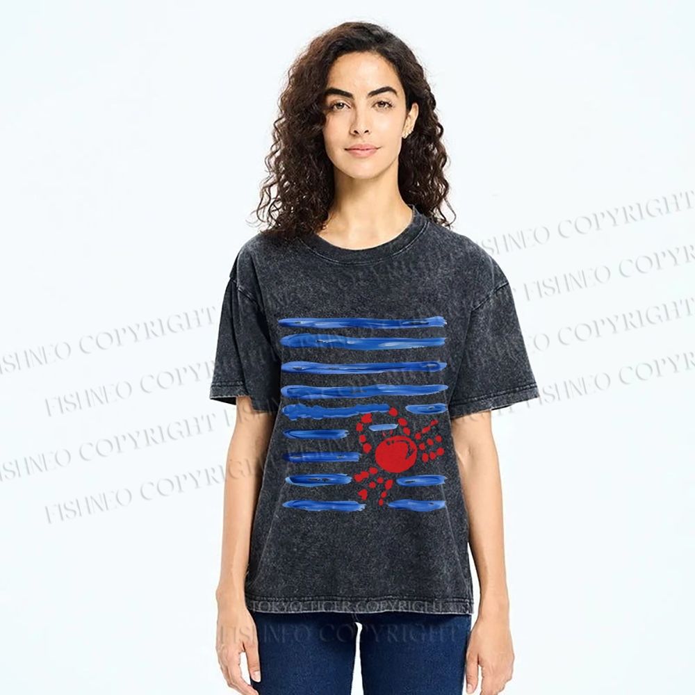 Unisex Crab Sea Printed Washed Tee