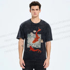 Unisex Vintage Koi Fish Printed Washed Tee