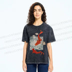 Unisex Vintage Koi Fish Printed Washed Tee