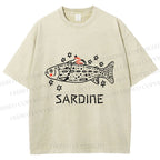 Unisex Sardine Fish Printed Washed Tee