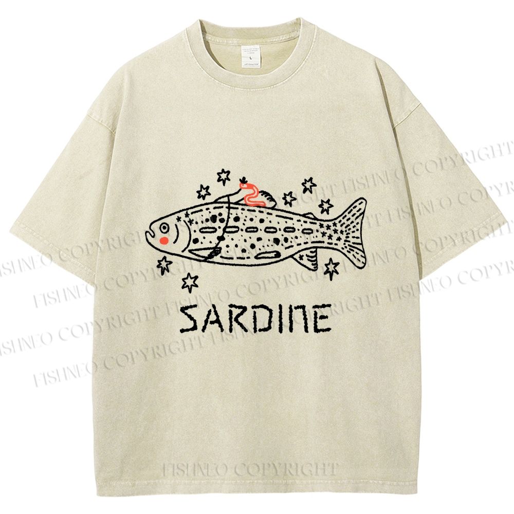 Unisex Sardine Fish Printed Washed Tee