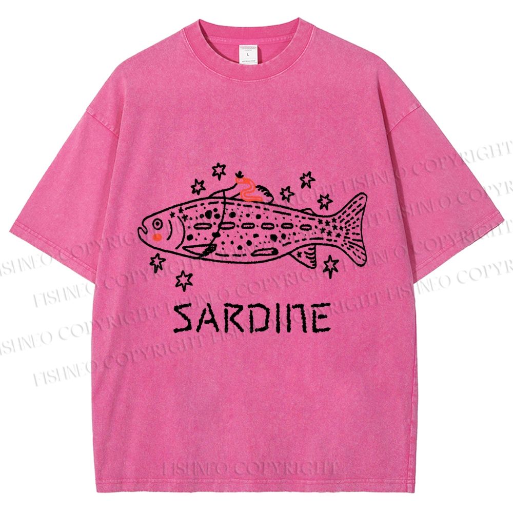 Unisex Sardine Fish Printed Washed Tee
