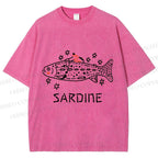 Unisex Sardine Fish Printed Washed Tee