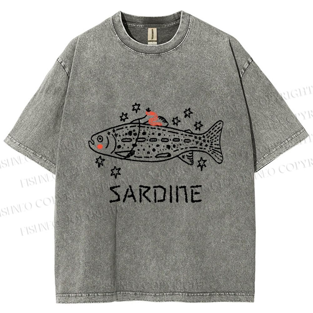 Unisex Sardine Fish Printed Washed Tee