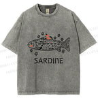 Unisex Sardine Fish Printed Washed Tee