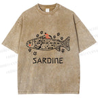 Unisex Sardine Fish Printed Washed Tee