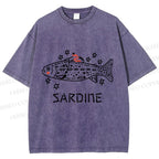 Unisex Sardine Fish Printed Washed Tee