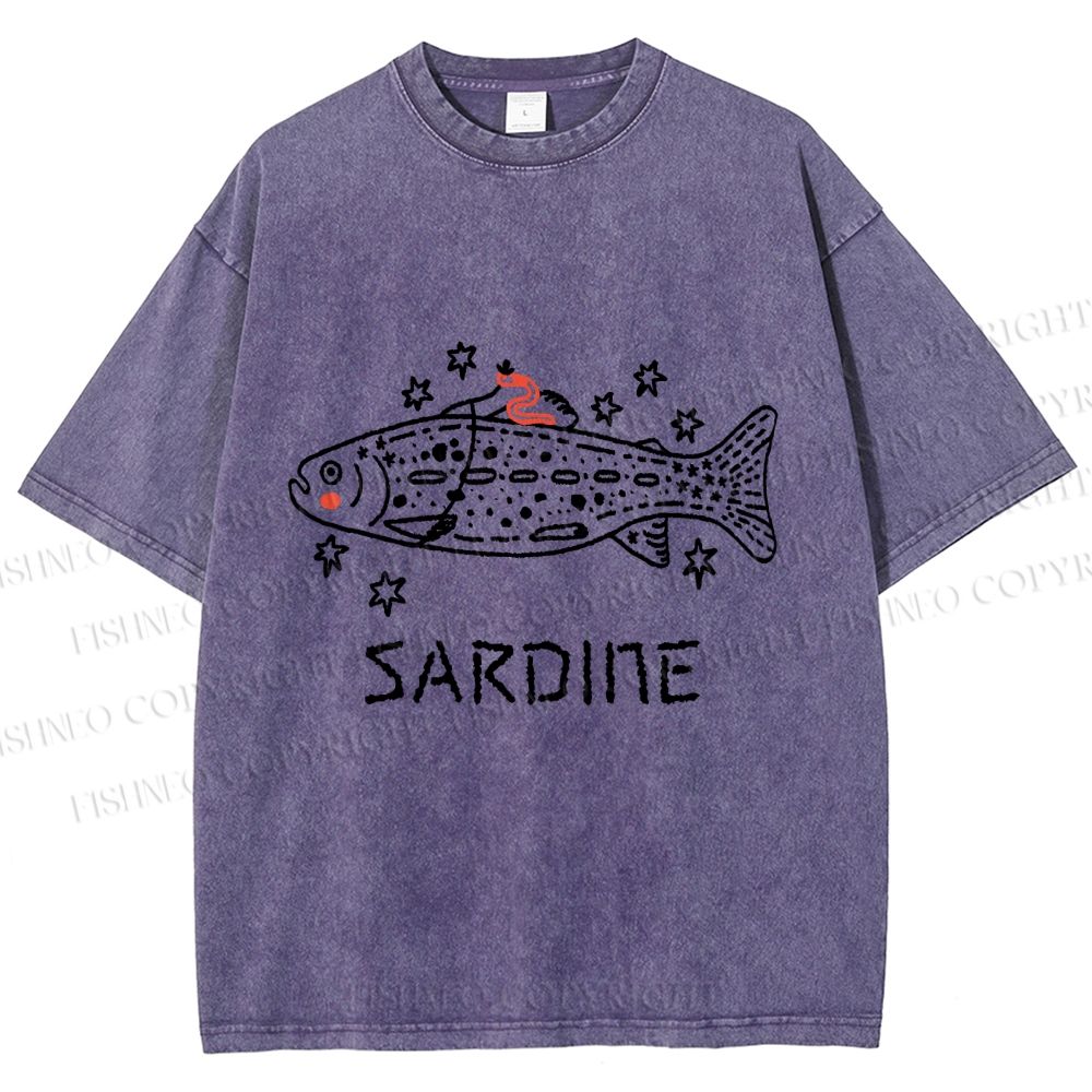 Unisex Sardine Fish Printed Washed Tee