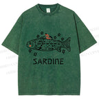 Unisex Sardine Fish Printed Washed Tee