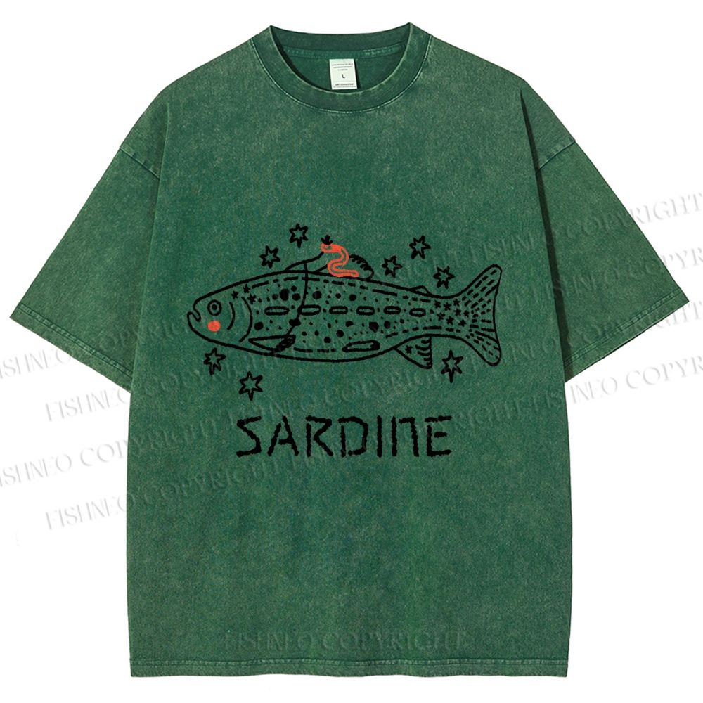 Unisex Sardine Fish Printed Washed Tee