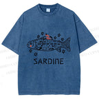 Unisex Sardine Fish Printed Washed Tee
