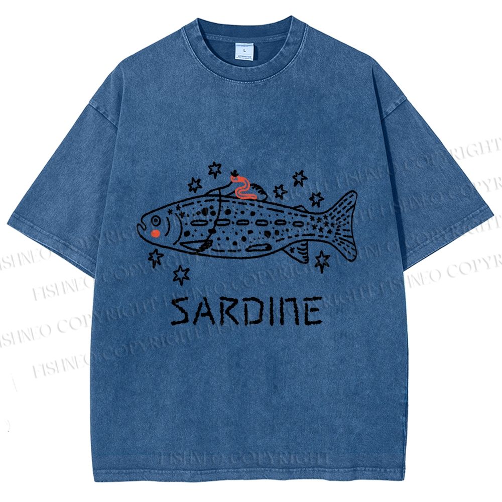 Unisex Sardine Fish Printed Washed Tee