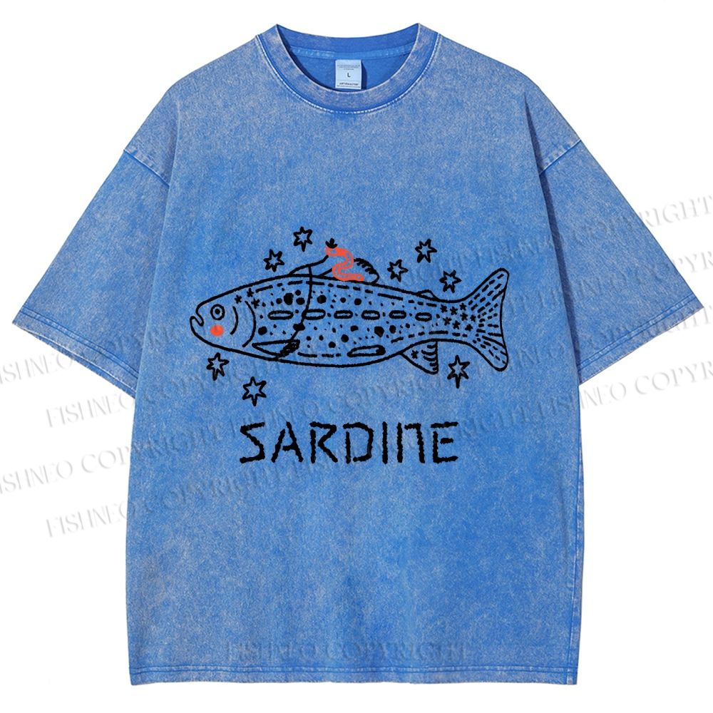 Unisex Sardine Fish Printed Washed Tee