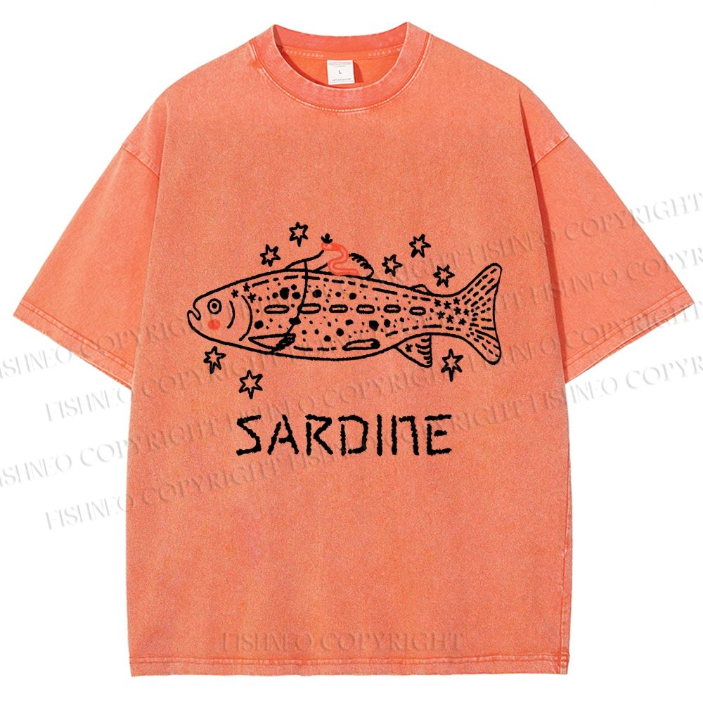 Unisex Sardine Fish Printed Washed Tee