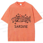 Unisex Sardine Fish Printed Washed Tee