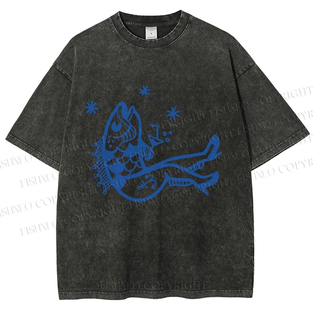 Unisex Drunk Fish Printed Washed Tee