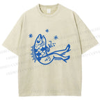 Unisex Drunk Fish Printed Washed Tee