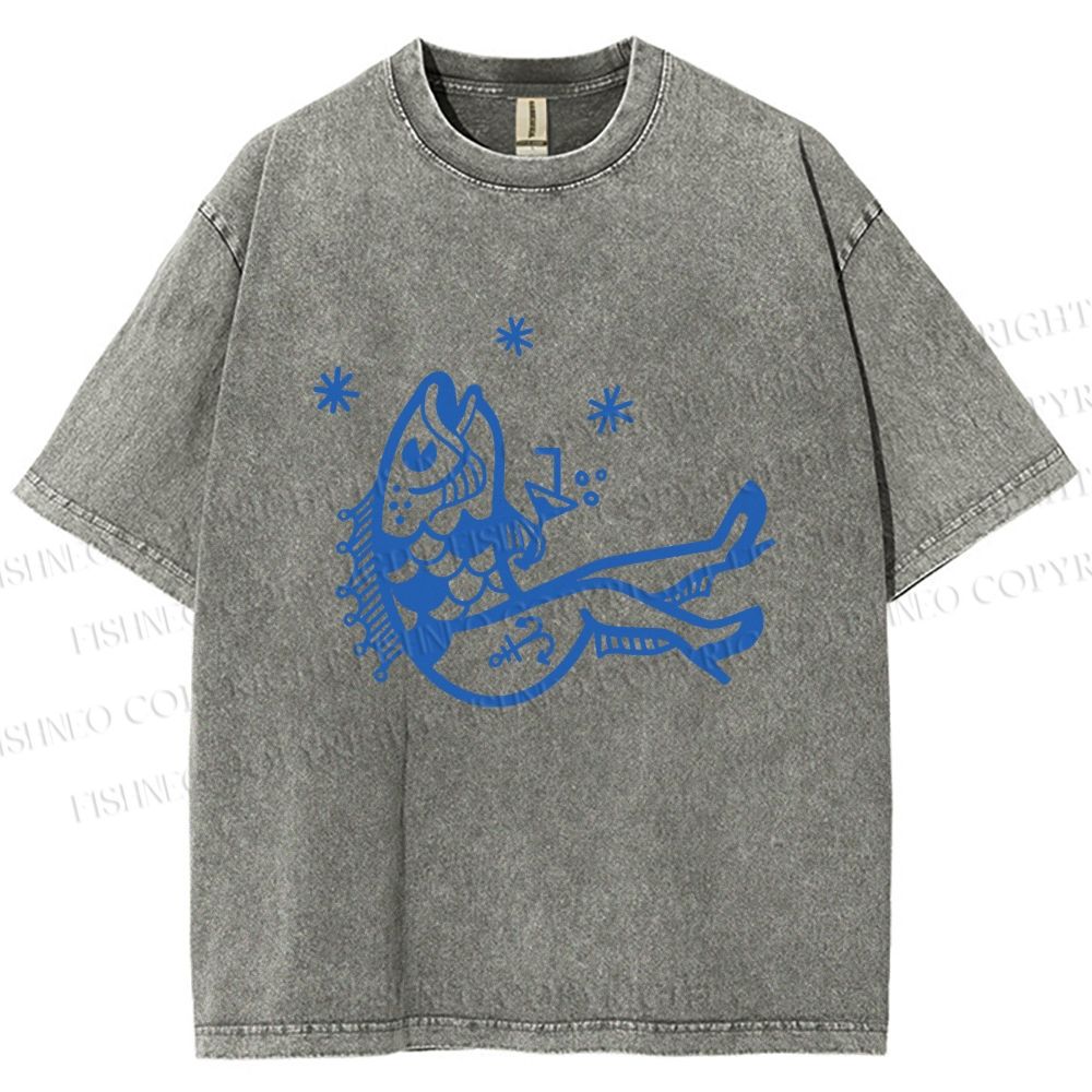 Unisex Drunk Fish Printed Washed Tee