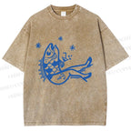 Unisex Drunk Fish Printed Washed Tee