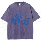 Unisex Drunk Fish Printed Washed Tee