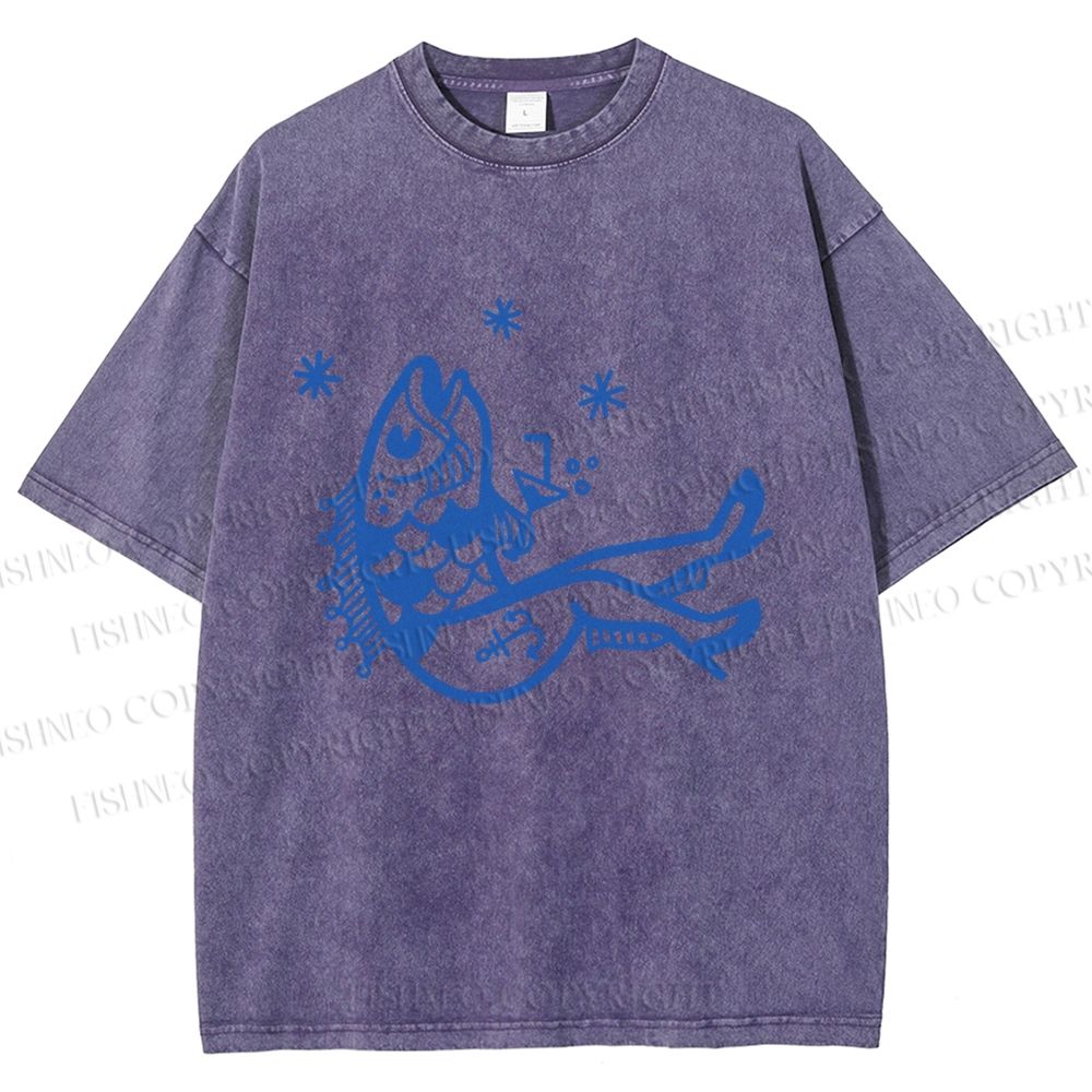 Unisex Drunk Fish Printed Washed Tee