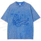 Unisex Drunk Fish Printed Washed Tee