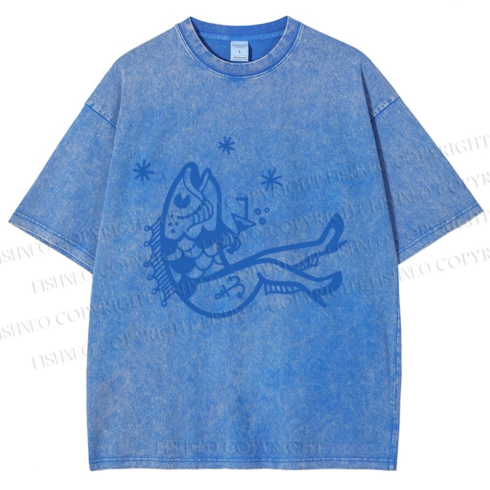 Unisex Drunk Fish Printed Washed Tee