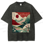 Unisex Japanese Art Printed Washed Tee
