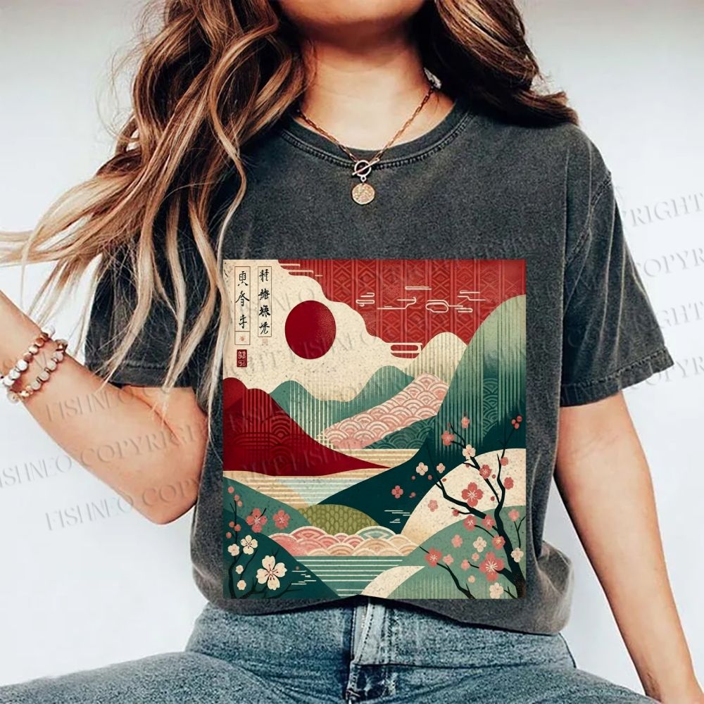 Unisex Japanese Art Printed Washed Tee