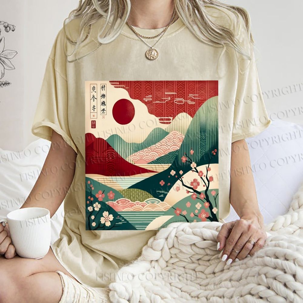 Unisex Japanese Art Printed Washed Tee