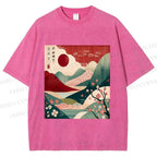 Unisex Japanese Art Printed Washed Tee