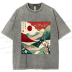Unisex Japanese Art Printed Washed Tee