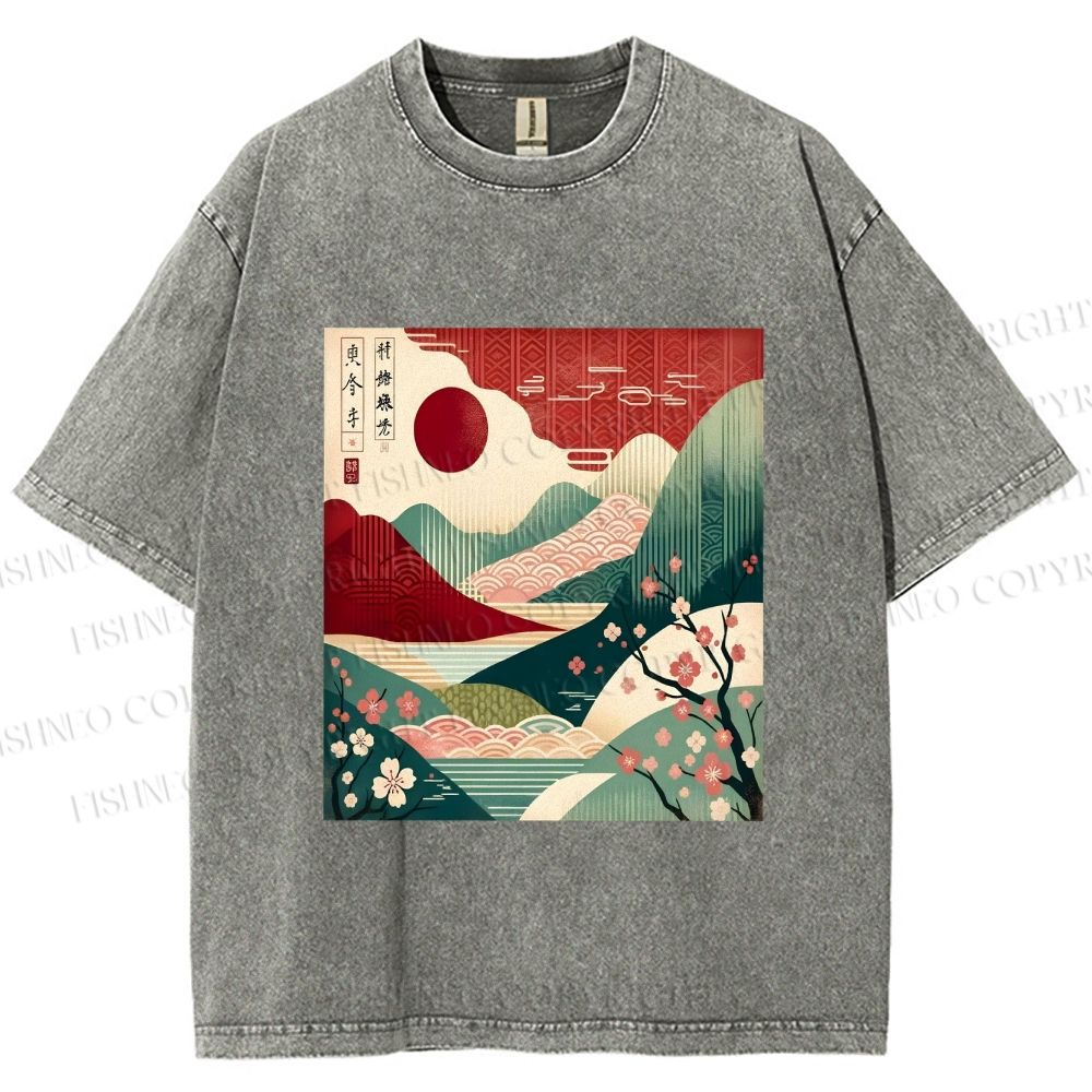 Unisex Japanese Art Printed Washed Tee