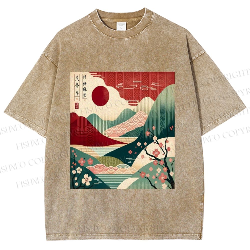 Unisex Japanese Art Printed Washed Tee