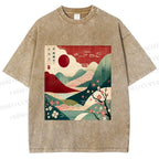 Unisex Japanese Art Printed Washed Tee