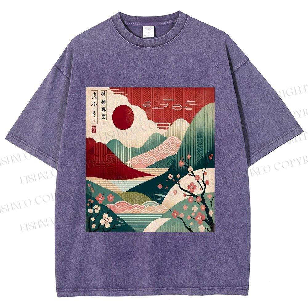 Unisex Japanese Art Printed Washed Tee